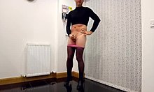 Gay soloboy gets naughty in pink panties and pantyhose