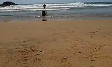 Prawdziwa para uprawia nagość publiczną na plaży
